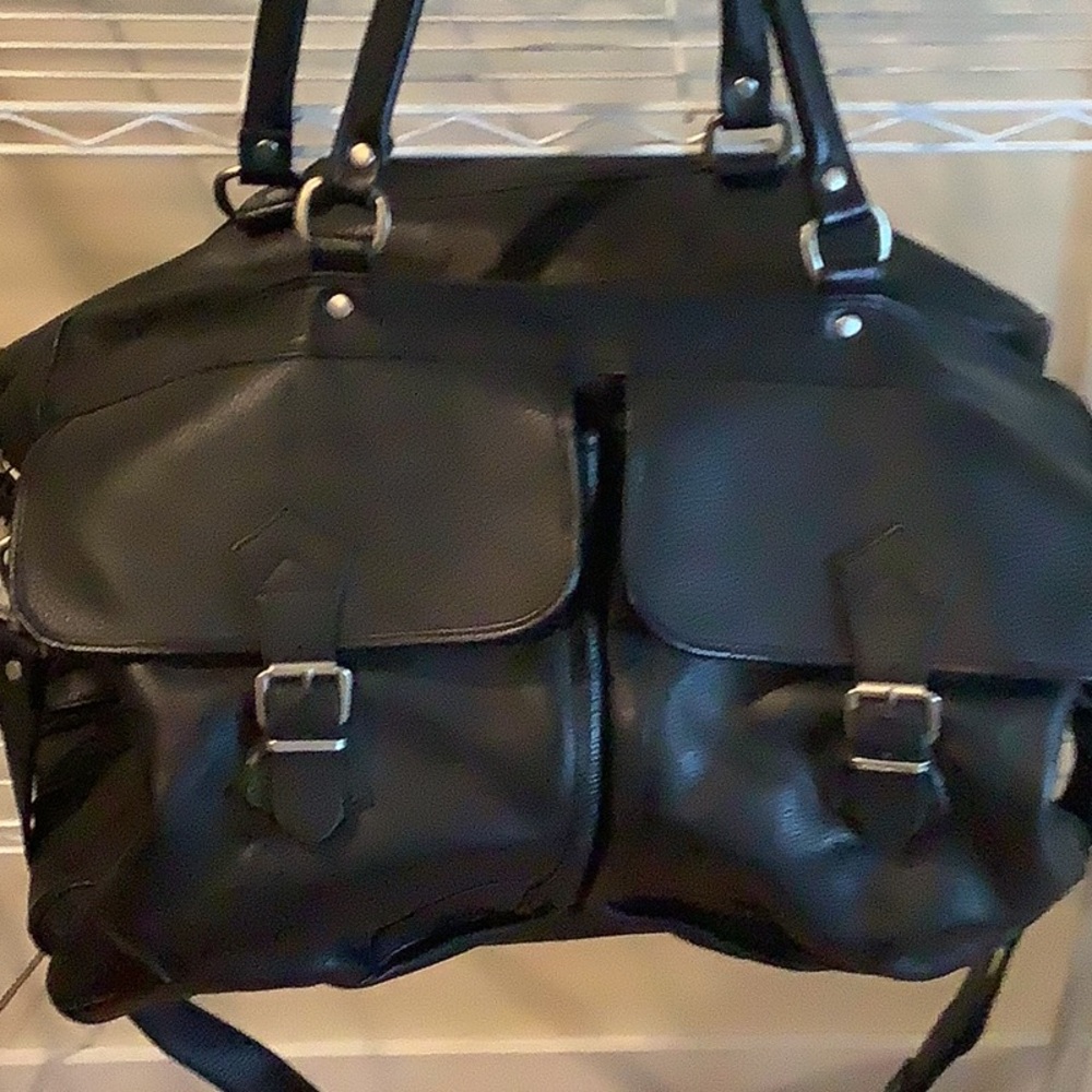 Black Leather OVERLND Travel Bag